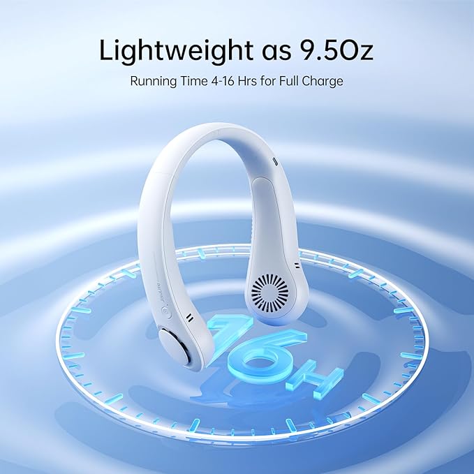 Neck Fan, Hands-Free Bladeless, 5 Speeds, 4000 mAh Battery Operated